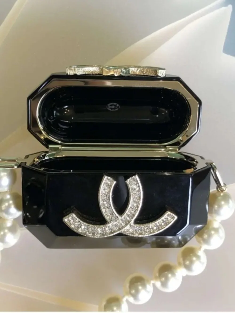 VIP Precision Black and Pearl Crystal CC Pendant Necklace